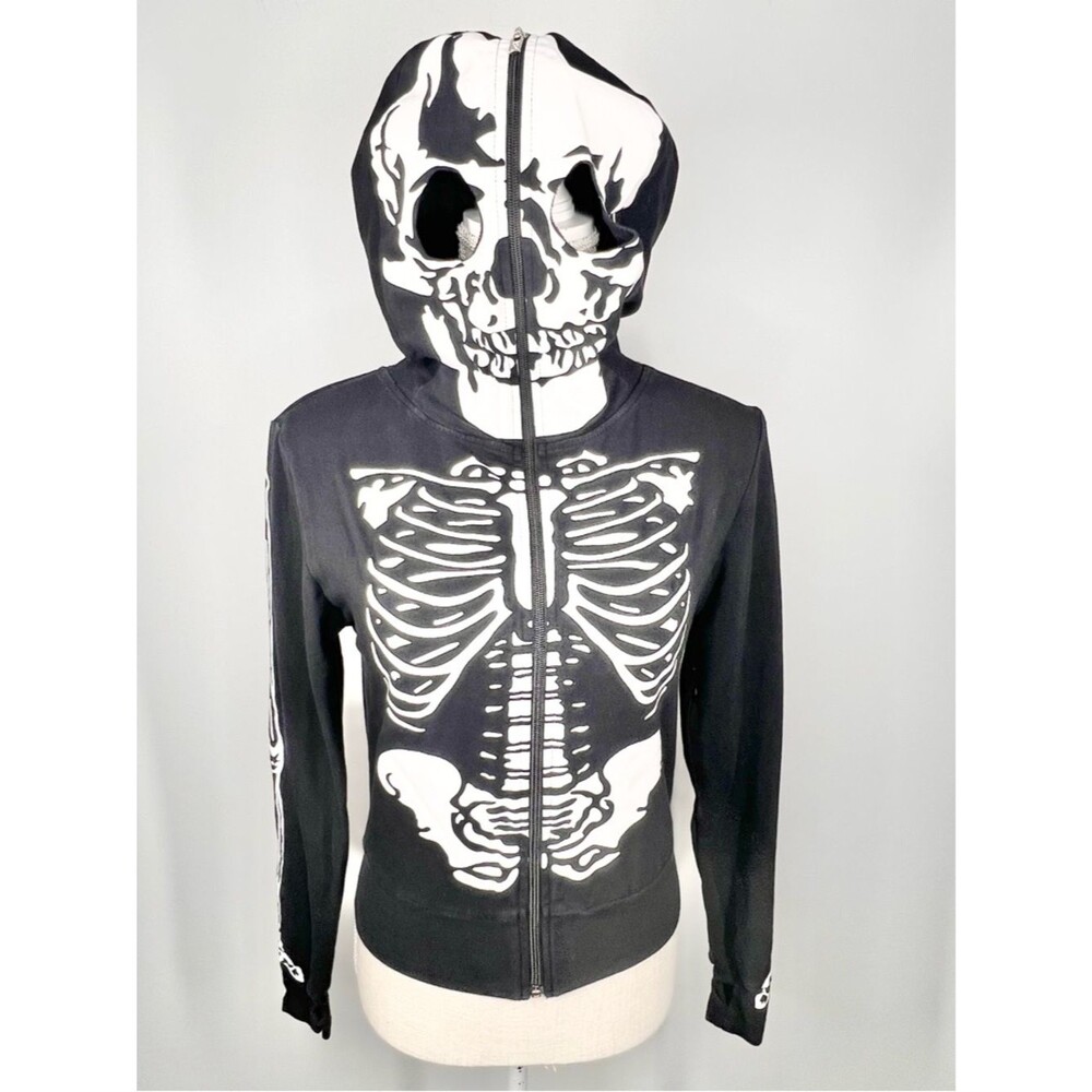 Y2K Living Dead Souls Skeleton Full Zip Up Hoodie Medium Child 10/12 Goth